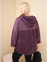 Dámská bavlněná mikina Plus Size s kapucí a knoflíky fialová tmavá