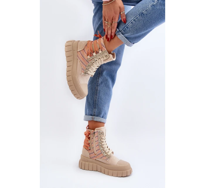 Wysokie Trampki Damskie Na Masywnej Platformie Beżowe Kernia Wysokie Trampki Damskie Na Masywnej Platformie Beżowe Kernia
