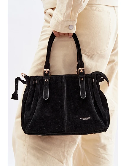 Kožená kabelka z ekologického semiše černá model 22111516 - Flora&Co