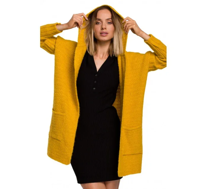 M556 Pletený sveter s kapucňou - vresová farba