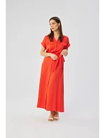 S364 Viskózové maxi košeľové šaty - koralové