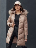 Dámská prošívaná zimní bunda z umělé kožešiny s kapucí camel Dstreet model 21979752 - FashionStreet