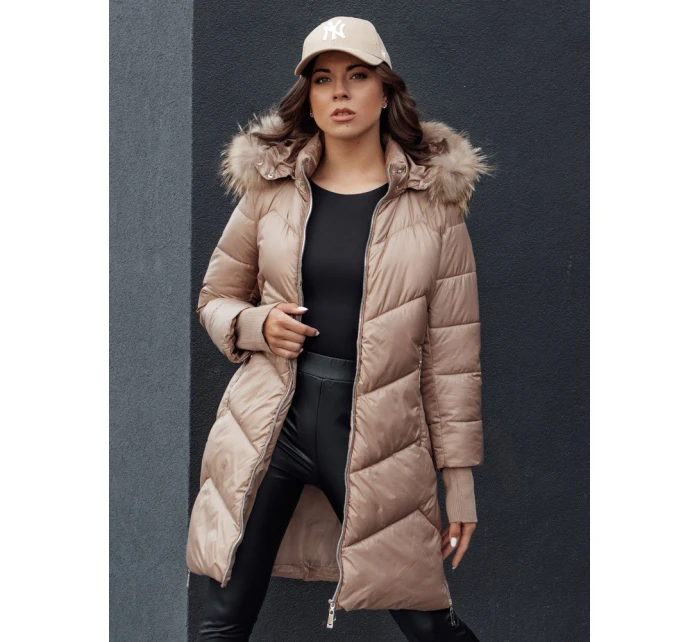 Dámská prošívaná zimní bunda z umělé kožešiny s kapucí camel Dstreet model 21979752 - FashionStreet