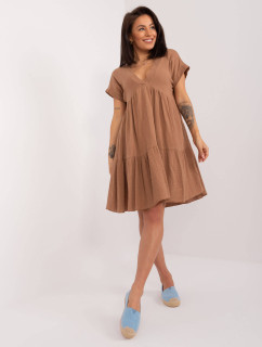 Hnedé predĺžené bavlnené šaty (6873)
