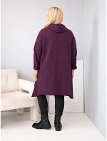 Dámska bavlnená mikina Plus Size s kapucňou a pleteným vsadkom v slivkovej farbe Dámska bavlnená mikina Plus Size s kapucňou a pleteným vsadkom v slivkovej farbe