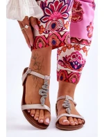 Skórzane Sandały Z Ozdobnym Wężem S.Barski KV-5541-42 Beżowe