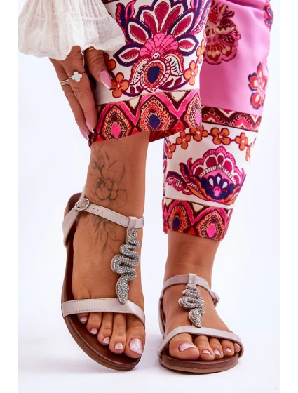 Kožené sandály s ozdobným  Béžový model 21619064 - S.Barski