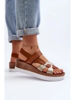model 21648135 Dámské Kožené Sandály na Platformě Hnědé - Zazoo
