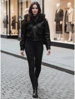 Dámská kožená bunda s kožešinou černá Dstreet model 21995407 - FashionStreet