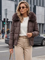 Dámska zimná prešívaná bunda s kožušinou, svetlohnedá, FashionStreet TY5831