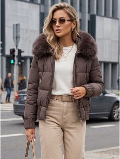 Dámska zimná prešívaná bunda s kožušinou, svetlohnedá, FashionStreet TY5831