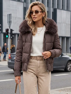 Dámská zimní prošívaná bunda s kožešinou, světle hnědá, FashionStreet TY5831
