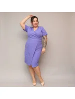 Fialové dámske skladané obálkové šaty po kolená (743)