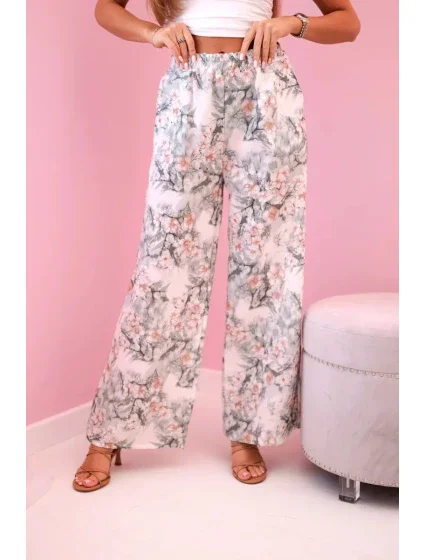 Dámské široké kalhoty s květinovým potiskem tmavá máta Dámské široké kalhoty s květinovým potiskem tmavá máta