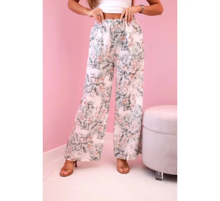 Dámské široké kalhoty s květinovým potiskem tmavá máta Dámské široké kalhoty s květinovým potiskem tmavá máta