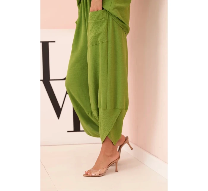 Komplet z viskózy blůza + kalhoty olivová