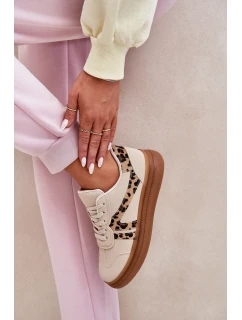 Damskie Sneakersy Na Platformie Panterka Beżowe Totter