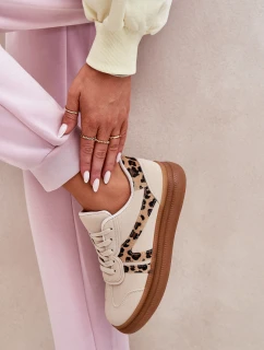 Damskie Sneakersy Na Platformie Panterka Beżowe Totter