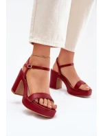 Eko Skórzane Sandały Na Słupku Bordowe Lillita Eko Skórzane Sandały Na Słupku Bordowe Lillita