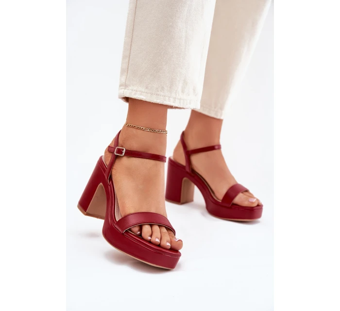Eko Skórzane Sandały Na Słupku Bordowe Lillita Eko Skórzane Sandały Na Słupku Bordowe Lillita