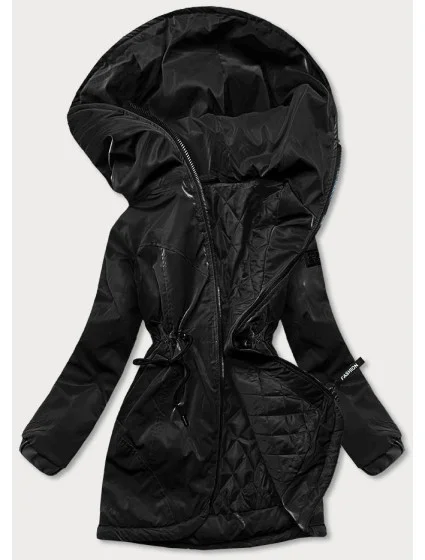 Čierna dámska bunda s kapucňou (B8105-1)