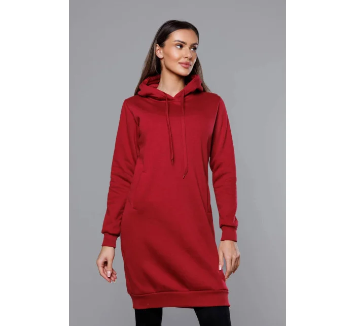 Dlouhá tepláková mikina ve vínové bordó barvě model 17793369 - J.STYLE Dlouhá tepláková mikina ve vínové bordó barvě model 17793369 - J.STYLE