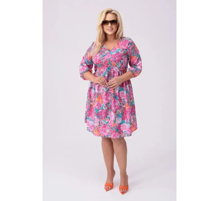 Ružové a zelené dámske letné kvetinové šaty (8276) Ružové a zelené dámske letné kvetinové šaty (8276)