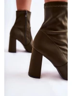 Damskie Botki Materiałowe Na Obcasie Khaki Amile