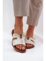 Skórzane Klapki Damskie Na Płaskim Obcasie Zazoo 3022 Złoty Przecierany