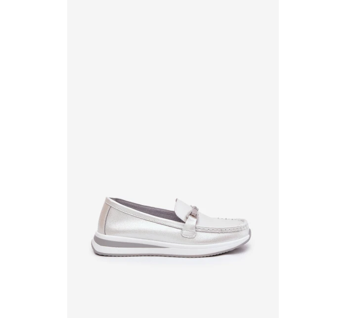 Skórzane Mokasyny Damskie S.Barski GR51-598 Perłowe