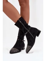 Botki Damskie Na Niskim Obcasie Ze Zdobieniem I Paskiem D&A MR52-165 Czarne
