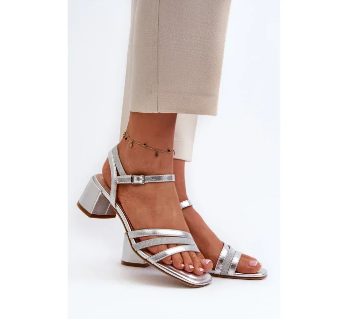 Dámske sandále na nízkom podpätku z ekokože Sergio Leone Silver Dámske sandále na nízkom podpätku z ekokože Sergio Leone Silver
