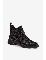 Dámske členkové topánky z pravého semišu na nízkom podpätku - čierno-hnedé D&A Dámske členkové topánky z pravého semišu na nízkom podpätku - čierno-hnedé D&A
