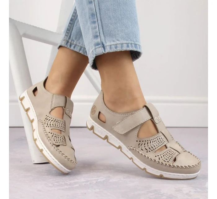 Rieker W RKR651 béžové kožené poltopánky s háčikom a pútkom Rieker W RKR651 béžové kožené poltopánky s háčikom a pútkom