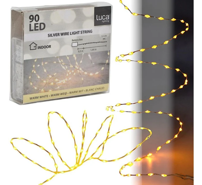 BATÉRIOU OVLÁDANÉ DRÔTENÉ SVETLÁ GIRLANDA 90 VIEDOL TEPLÁ BIELA BLESK LUCA