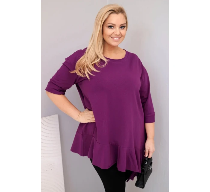 Dámske Plus veľkosť blúzka s bavlnou a volánik a roll-up rukávy tmavo fialová