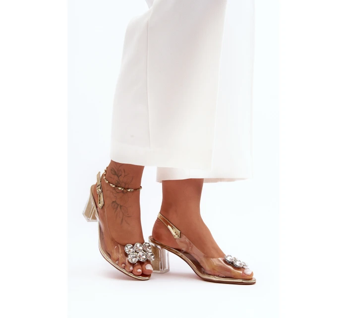 Sandały Transparentne Na Obcasie Złote S.Barski MR1037-43 Sandały Transparentne Na Obcasie Złote S.Barski MR1037-43