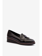 Damskie Półbuty Na Koturnie Z Ozdobą Czarne Miliret