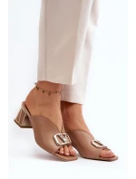 Eleganckie Klapki Damskie Na Obcasie Laura Messi 2771 Beżowe