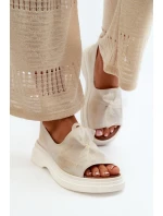 Zazoo 2939 Skórzane Sandały Damskie Z Kokardką Złoty Przecierany