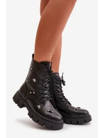 Botki Workery Damskie Z Ozdobami Eko Skórzane Czarne Cadenilla Botki Workery Damskie Z Ozdobami Eko Skórzane Czarne Cadenilla