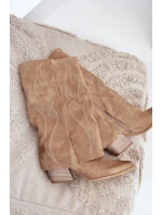 Semišové Kozačky Do  S Svrškem Na Podpatku Béžové model 21680139 - Zazoo