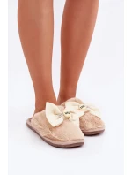 Dámské Pantofle S Kožešinou A Mašlí Béžové model 21681839 - Boto