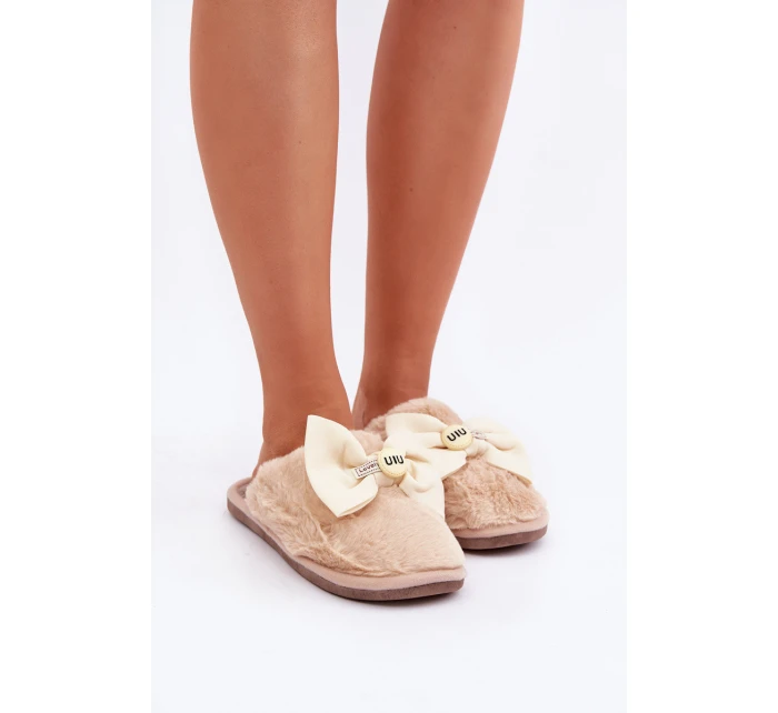 Dámské Pantofle S Kožešinou A Mašlí Béžové model 21681839 - Boto