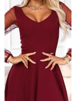 LORETTA dlouhé šaty s rukávy a výstřihem vínové model 21791769 - numoco
