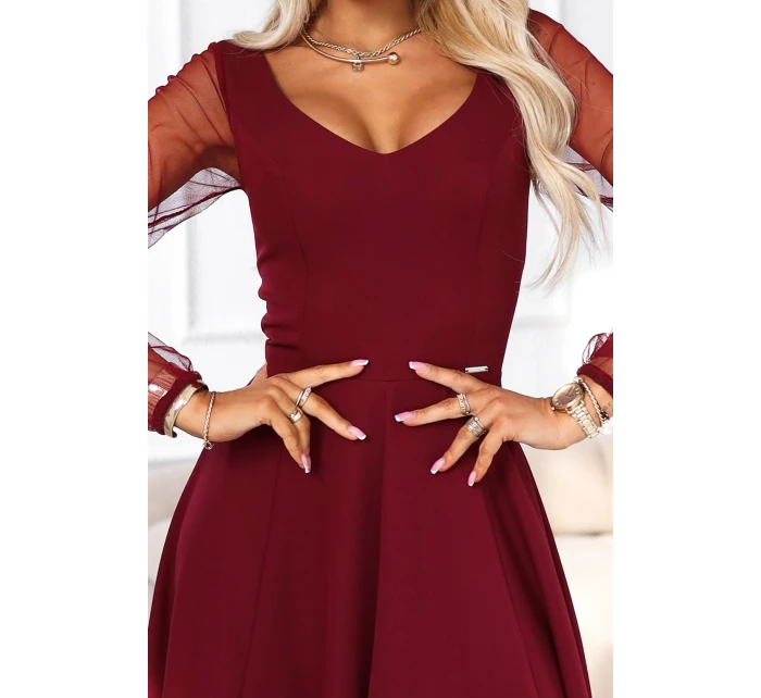 LORETTA dlouhé šaty s rukávy a výstřihem vínové model 21791769 - numoco