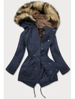 PIKOWANA ZIMOWA KURTKA DAMSKA Z FUTERKIEM GRANATOWA model 21242938 - LHD