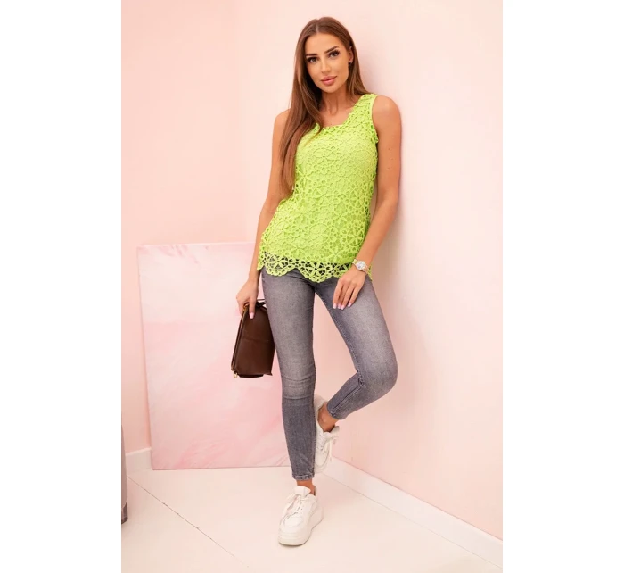 Dámská halenka s krajkou bez rukávů zelený