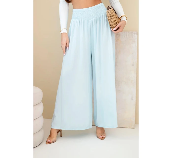 Dámske viskózové nohavice s elastickým pásom modré