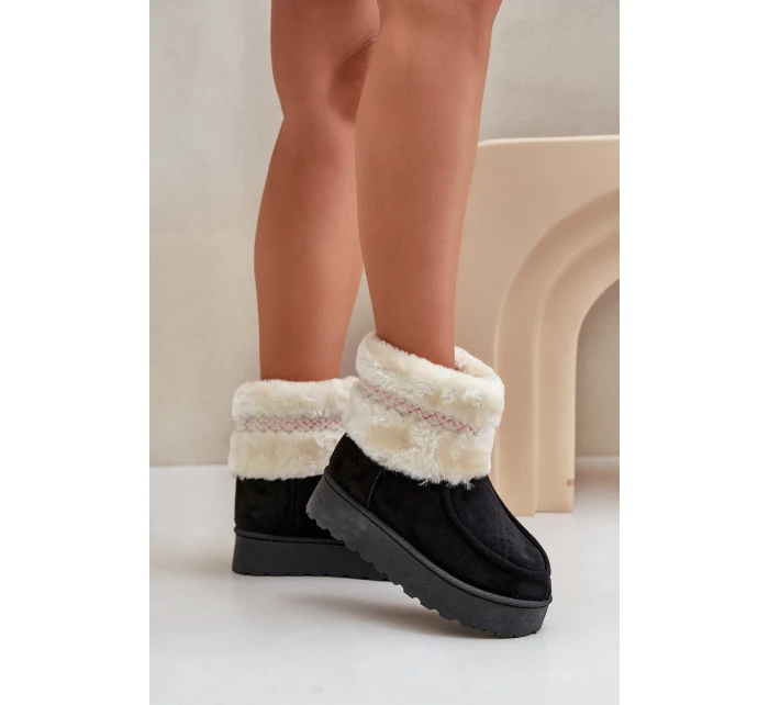 Dámské Sněhule Na Platformě S Kožíškem A Vzorem Černé model 21678807 - Boto